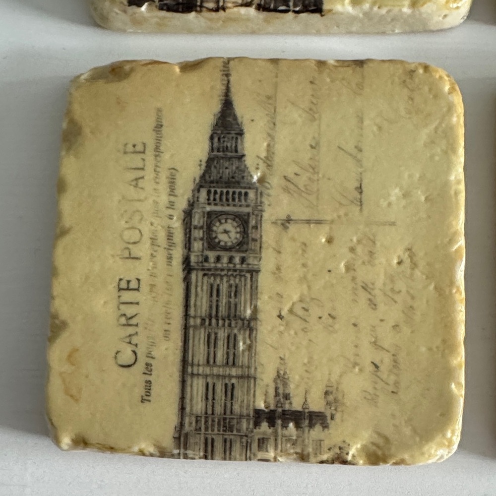 Vintage Carte Postale Cork Backed Stone Coasters (6) - Picture 7 of 9
